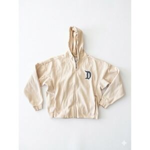 Disney Paris Sweater Unisex Beige Size M Full-Zip Deep Stitch Embroidered Comfy